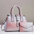 Pink and white gradient faux leather handbag set with crocodile pattern and silver lock - L28xW14xH20cm / Grey Pink