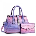 Pink and purple gradient crocodile pattern tote bag set with matching wallet - L28xW14xH20cm / Pink Purple