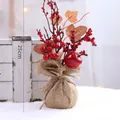 Mini simulation Christmas tree with red berries and burlap base for desk decor - Apple Maple Leaf