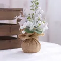 Miniature Christmas desktop tree with white berries and elk silhouettes in burlap base - White Star