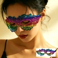 Rainbow lace masquerade mask with golden gradient embroidery for Halloween party - One Size / Colorful