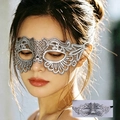 Elegant silver lace masquerade mask with intricate cutout patterns for women's party - One Size / Silver
