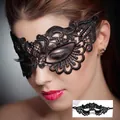 Elegant black lace masquerade eye mask with detailed floral embroidery for women - One Size / Black