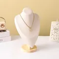 Solid wood neck display stand featuring a gold sunflower pendant with a rope chain - Beige Velvet Large