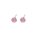 Pink round cubic zirconia stud earrings with S925 silver four-claw setting - Pink