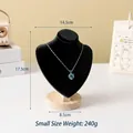 Small black velvet necklace display bust with natural wood base for jewelry presentation - Black Velvet Small