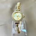 Elegante goldene Damen-Quarzuhr Armband mit Straßsteinen und rundem champagnerfarbenem Zifferblatt - Gold