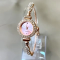 Modische roségoldene Damen-Armbanduhr mit rosa Zifferblatt und funkelnden Steinen - Rosa