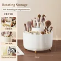 Elegante porta pennelli trucco rotante a 360 gradi bianco avorio con scomparti e piedini dorati - Stile Rotante Base / Bianco Puro