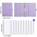 Purple A5 cash budget binder organizer with 10 clear zipper pockets and size details - Binder with Zipper Bags / Purple