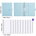 A5 light blue leather loose-leaf binder notebook with 10 clear zipper budget pockets - Binder with Zipper Bags / Blue