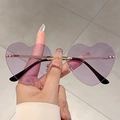 Frameless heart-shaped sunglasses with light purple jelly lenses and gold metal temples - Gold Frame Purple Lens
