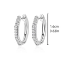 Detail view of silver heart earrings with white cubic zirconia and 1.6cm height mark - P123434