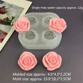 Detail view of 4-cavity rose silicone mold with product dimensions and pink resin flowers - 4 Cavities Rose 4.3CM / Translucent