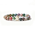 Elastic beaded elephant bracelet with multi-color natural stones and white carved bead - India Agate