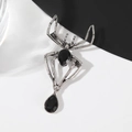 Gothische spin-broche in antiek zilveren afwerking met twee zwarte druppelstenen - Zwart