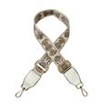 Adjustable ethnic floral pattern bag strap with white leather and gold metal clips - Blue Circles + White Leather