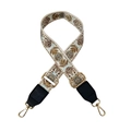 Adjustable floral embroidered replacement shoulder strap for bags with gold metal hardware - Blue Circles + Black Leather