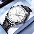 Montre à quartz OLEVS pour hommes avec bracelet en cuir noir et cadran blanc à double date - Style Homme / Cuir Noir Boîtier Argent Cadran Blanc