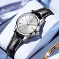 Montre à quartz élégante OLEVS pour homme avec cadran blanc et bracelet en cuir noir - Style Femme / Cuir Noir Boîtier Argent Cadran Blanc