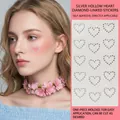 Silver hollow heart-shaped rhinestone face stickers with self-adhesive backing for makeup - Silver Hollow Heart Connected Rhinestones