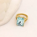 Luxury gold ring with large emerald-cut light blue zircon and hollowed split shank - US 7 / Blue