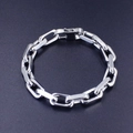 Polished silver stainless steel Cuban Figaro chain bracelet with rectangular clasp for men - Steel