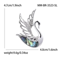 Elegante broche de cisne plateado con concha de abulón y alas en pavé de cristal - Plateado