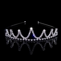 Elegant silver tiara with sparkling white rhinestones and a polished mirror reflection - Sawtooth Wave Style (FG140)