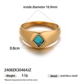 Polierter goldener Edelstahlring mit breitem Design und eingelegtem Türkis-Stein - Rautenstein Breitband-Stil (2408ZK30464JZ)