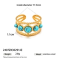 Verstellbarer goldener Edelstahlring mit fünf Türkisperlen im modischen Lagenlook-Design - Fünf Perlen Geflochtene Linien-Stil (2407ZK30291JZ)