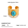 Breiter Ring aus goldenem Edelstahl mit rundem blauen Türkisstein-Inlay-Design - Runder Stein Geflochten Breit-Stil (2408ZK30734JZ)