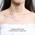 Silver S925 octagonal snake bone chain necklace on neck, 0.65mm width and 40cm length - Ultra Thin Short (0.65-40)