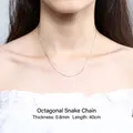 Minimalist S925 sterling silver octagonal snake chain necklace, 0.8mm width and 40cm length - Medium Thin Short (0.8-40)