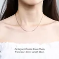 925 Sterling Silver 1.0mm wide 40cm long octagonal snake bone chain necklace worn by model - Standard Short (1.0-40)