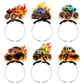 Set of six monster truck birthday party headbands featuring vibrant colorful flame designs - 6-piece Racing-themed Headband G-00133