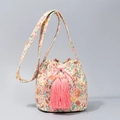 Sac seau bohème en toile avec broderies florales et détails de glands roses - 25*23*16CM / Floral Ethnique Orange Jaune Vert Crème(BY8282)