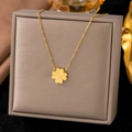 Golden clover pendant necklace with matte finish on a minimalist box for women - XLH1117 Four Hearts / Gold