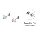 S999 sterling silver iridescent zircon stud earrings featuring 4mm round colorful stone - Copper Setting with S999 Sterling Silver Earring Post / Aurora Color / 4mm (Screw Post)