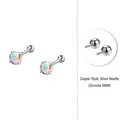 Elegant 5mm colorful iridescent zircon stud earrings with S999 sterling silver post - Copper Setting with S999 Sterling Silver Earring Post / Aurora Color / 5mm (Screw Post)
