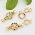 18K gold-plated 10mm jewelry clasp with colorful zircon inlay for DIY necklace making - Small Round / 10mm / Colorful