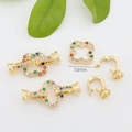 18K gold-plated clover jewelry clasp with multi-color zircons for DIY necklaces - Clover / Colorful