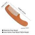 Pear wood disposable comb T6014 variant in brown finish with 14.5cm length dimensions - Handle Comb Pear Wood T6014