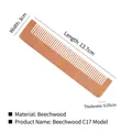 Eco-friendly beech wood comb, natural finish, dimensions 13.7cm x 3cm for travel use - Full Tooth Beech C17