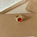 Elegant gold open ring featuring a faceted red gemstone and white crystal accents - Vintage Ruby-look Rhinestone Halo Open Ring