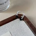 Silver open ring with double-layer cross band and minimalist black beads accents - Black Twisted Double Layer Open Ring