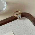 Adjustable gold flower ring with large oval crystal and split-shank band for women - Gold Waterdrop Pave Rhinestone Open Ring