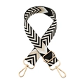 Adjustable wide replacement bag strap with black and beige chevron pattern for handbags - J24 - Glossy Black / Silver Clasp