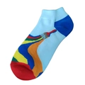 Chaussettes courtes en coton bleu clair avec motifs artistiques de coups de pinceau colorés - Ad109 / 36-44