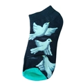 Chaussettes basses en coton noir avec motifs de pigeons bleus et pointe verte - Ad108 / 36-44